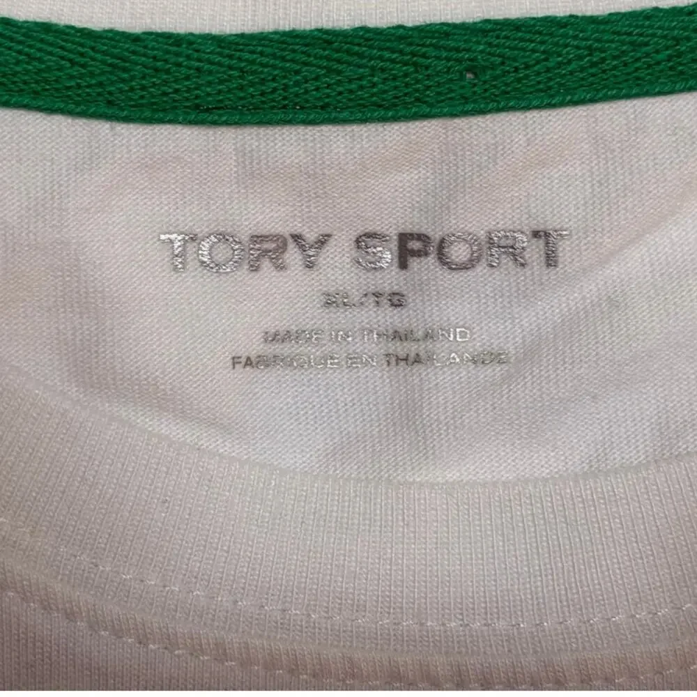 Tory Sport Crewneck T-shirt Tempo Chevron Short Sleeve White Cotton